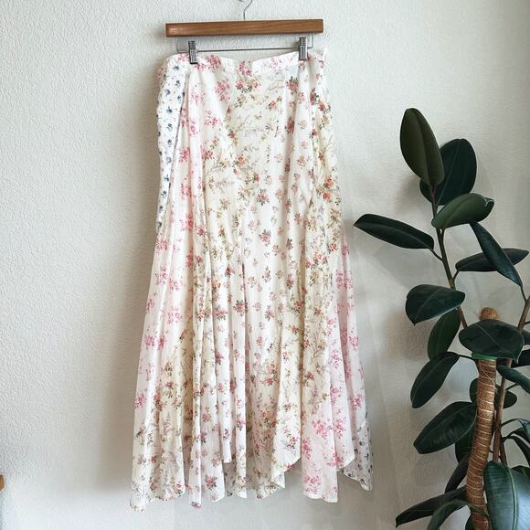 Polo Ralph Lauren Maxi Patchwork Floral Skirt Women Size 16 Peasant Boho Cottage - Picture 2 of 10